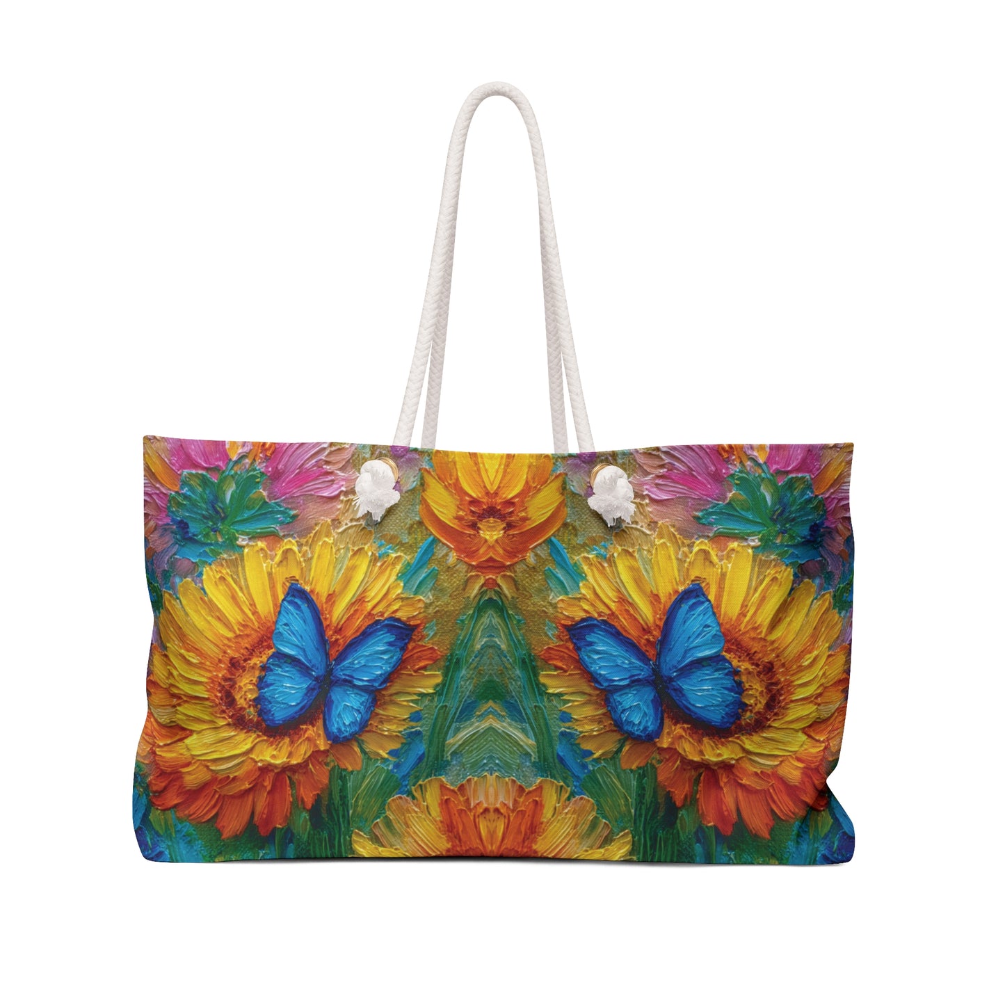 Vibrant Floral Sunflower & Butterfly Weekender Bag – Large Travel Tote / Beach & Gym Bag - Weekend Duffle Bag - Travel Bag and Beach Bag