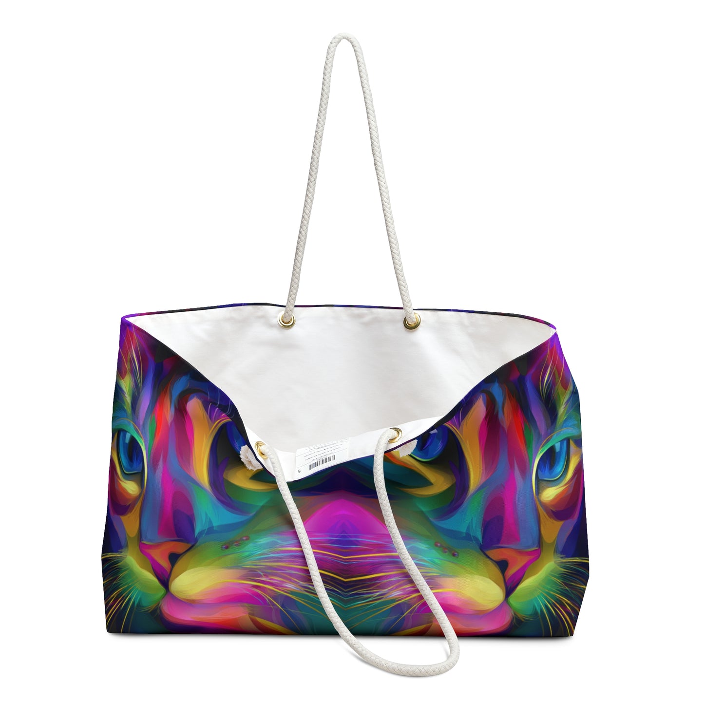 Colorful Cat Art Weekender Bag – Bold Feline Travel Tote with Rope Handles - Vibrant Travel Tote, Large Capacity, Stylish Cat Lover Gift